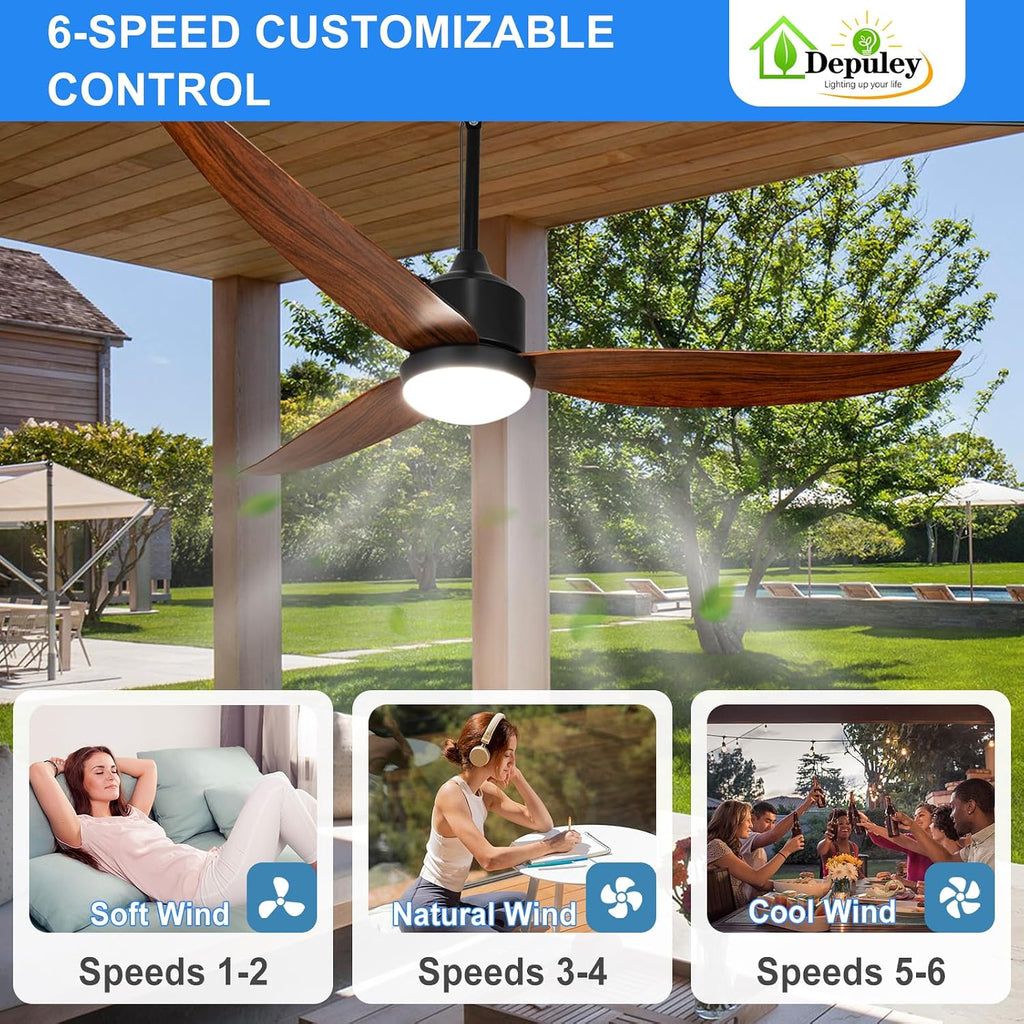 52 Inch Walnut Waterproof Gazebo Fans with Lights Outdoor Hanging - Plug in Fan for Patios - Dimmable Remote App Control A101-B0F5WNMZ9S