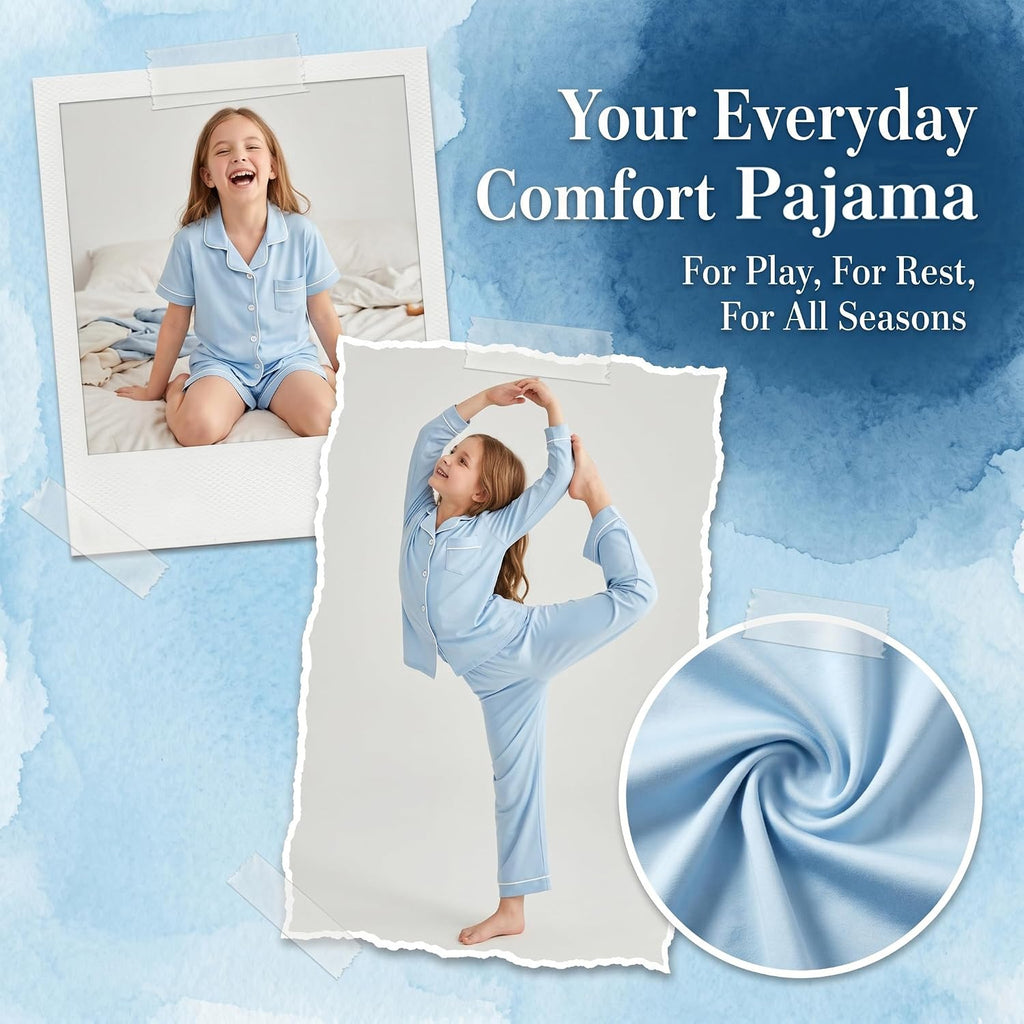 Girls 3 Piece Smooth Pajama Set Soft Sleepwear Loungewear