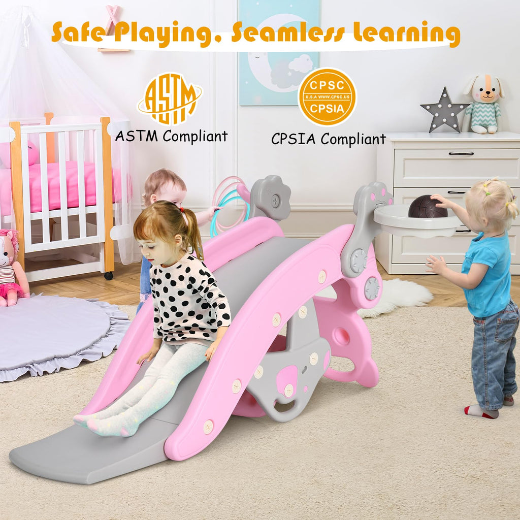 6 in 1 Toddler Slide Rocking Toy, Rocking Horse Playset with Stool