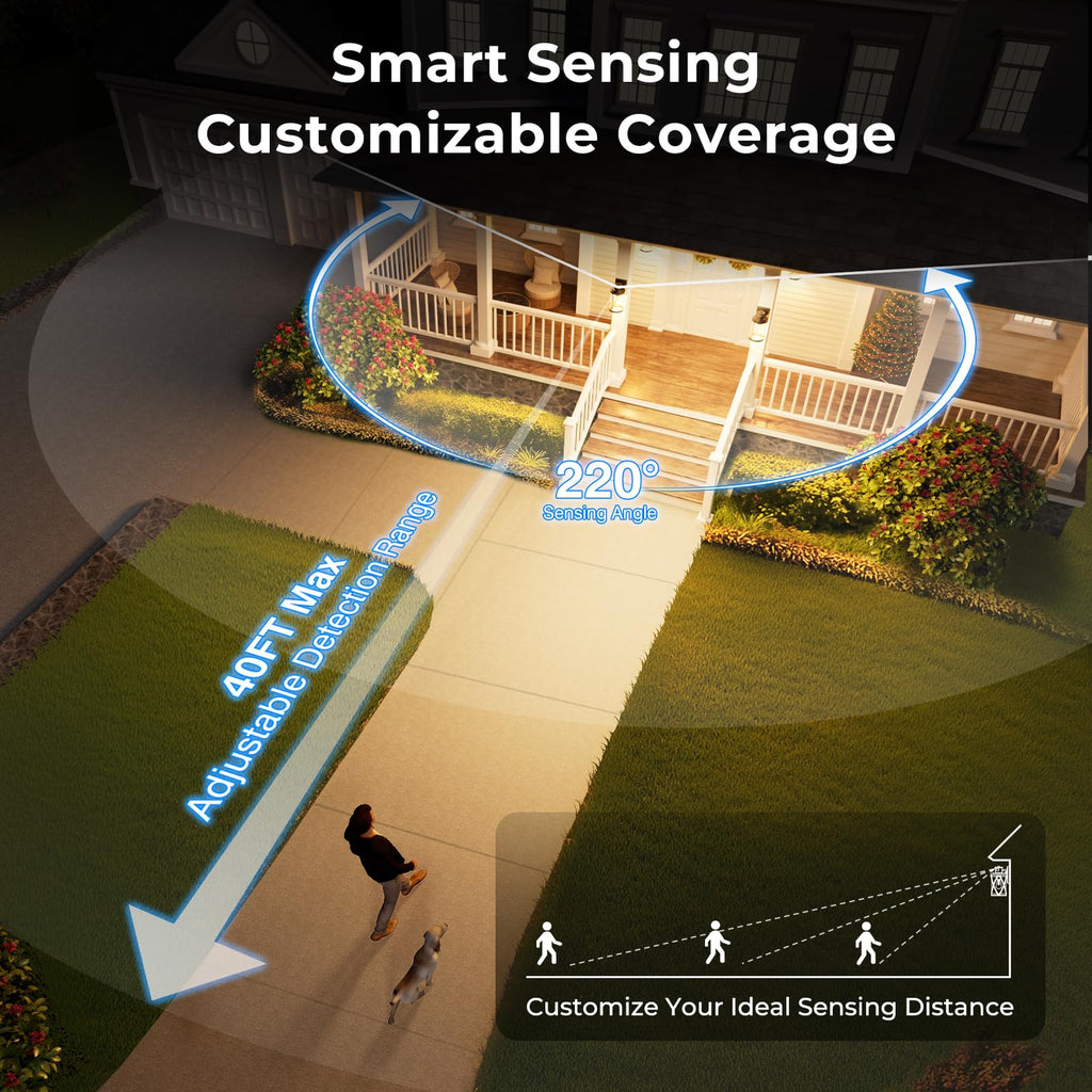 Porch Lights Outdoor Motion Sensor, 2-Pack Black Outdoor Wall Lights