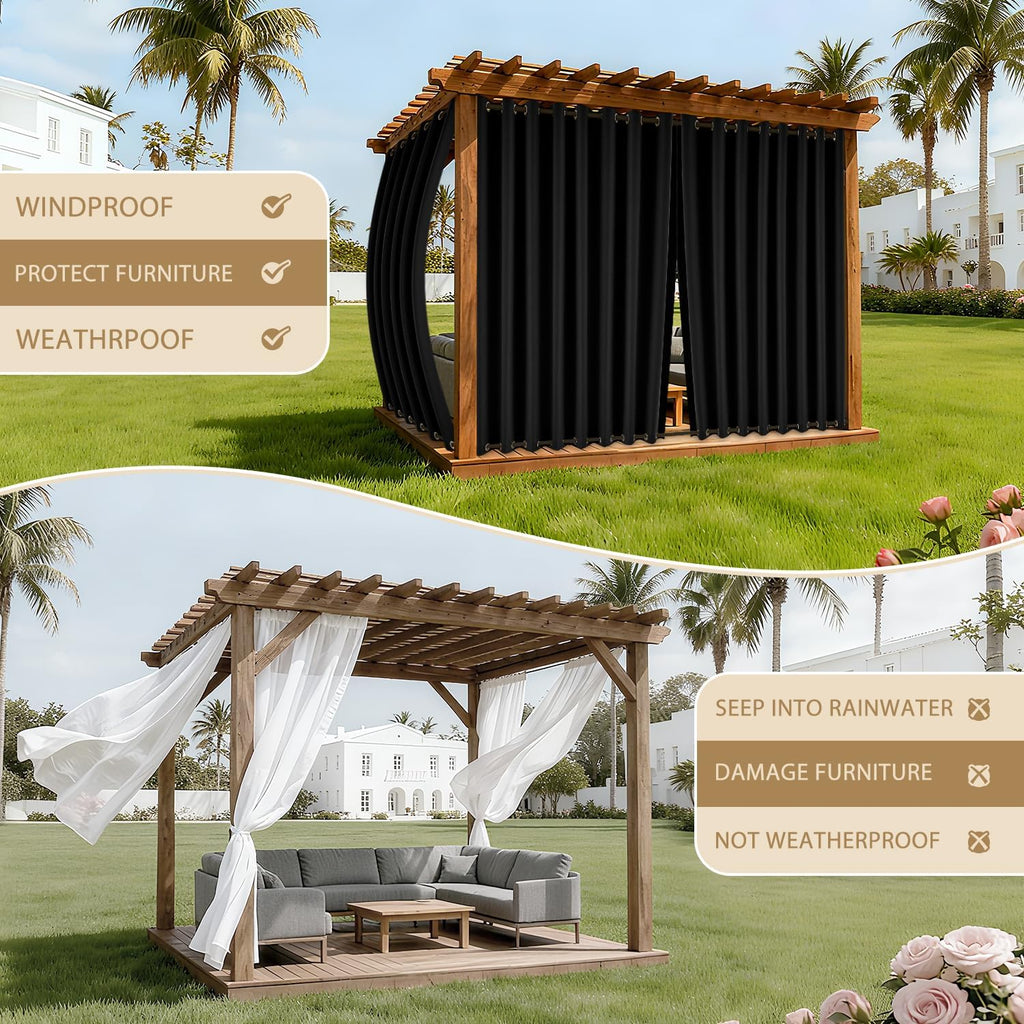 Waterproof Outdoor Curtains with Zipper Top & Bottom Grommet Thermal Privacy Drapes 2 Panels Gazebo Outside Blackout