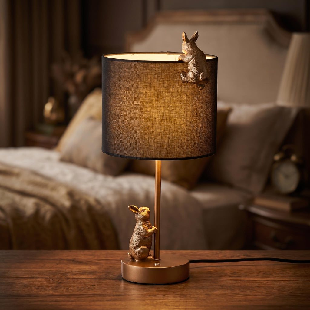 Whimsical 3-Way Dimmable Rabbit Table Lamp 14.5" Antique Bronze Bunny Bedside Light with 7W E26 LED Bulb, Unique