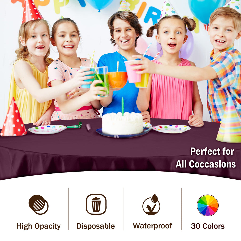 12-Pack Premium Plastic Tablecloth Pack of 12 Premium Plastic Tablecloth 84 Inch Round Table Cover - Plum
