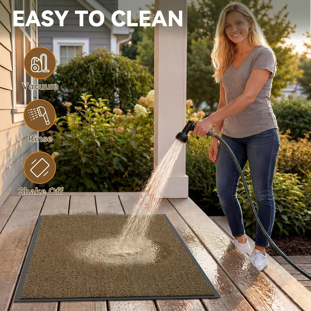 Dirt Trapper Door Mat, 24"x35" Front Door Mat Outside Entrance Brown | Heavy Duty Doormat, Non Slip Entryway Mat