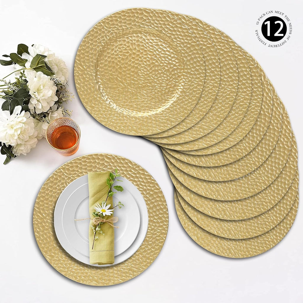 13" Gold Charger Plates, Bubble Charger for Dinner Plates - Set of 12