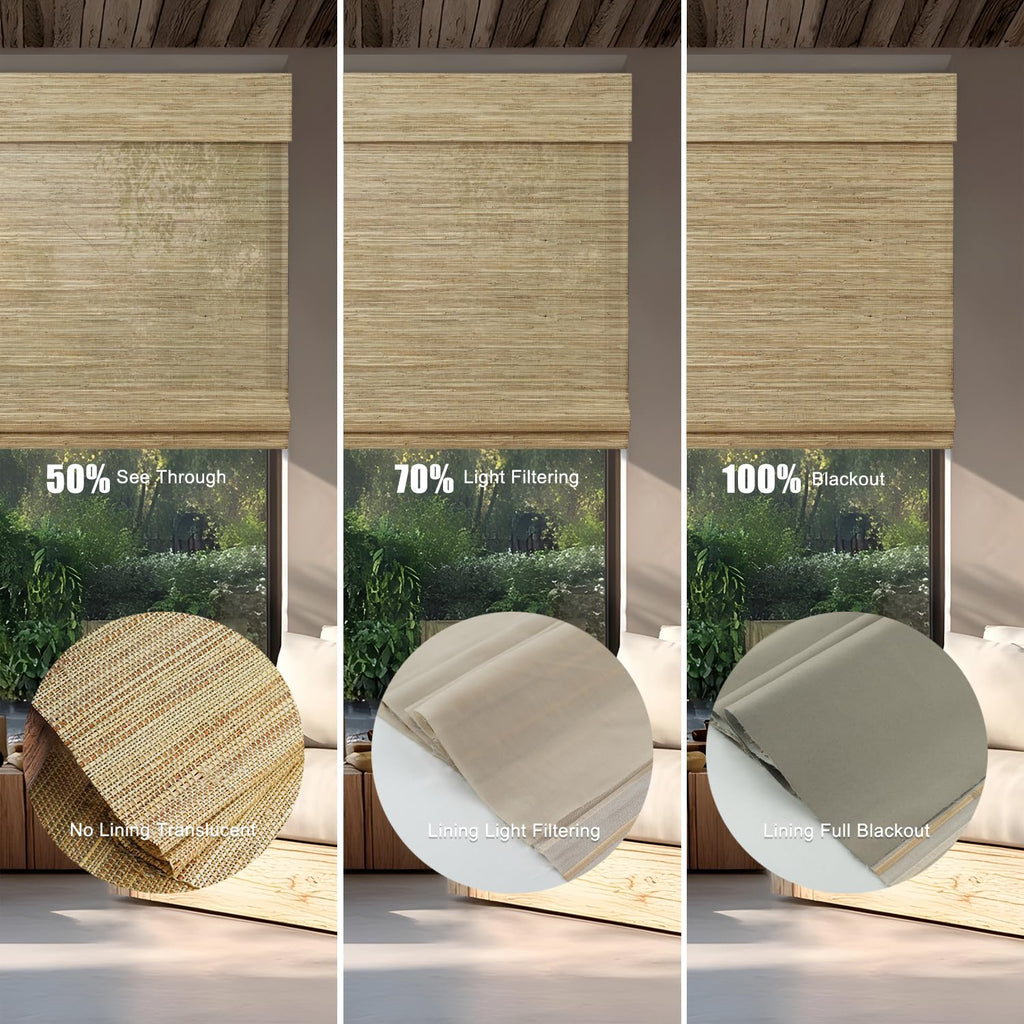 Motorized Bamboo Roman Blinds with Remote, Woven Roman Shades Compatible with Alexa Google Home, Automatic Bamboo