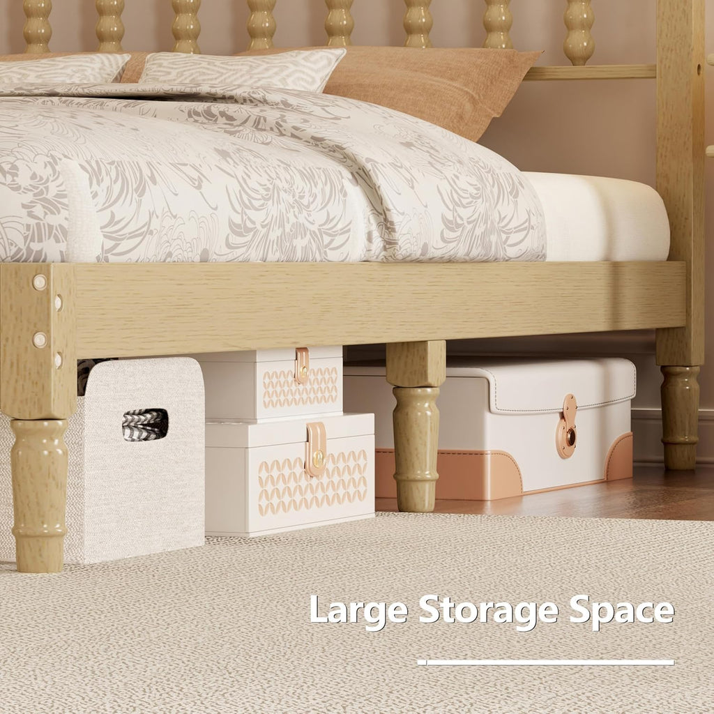 Natural Spindle Bed Frame with Wooden Headboard