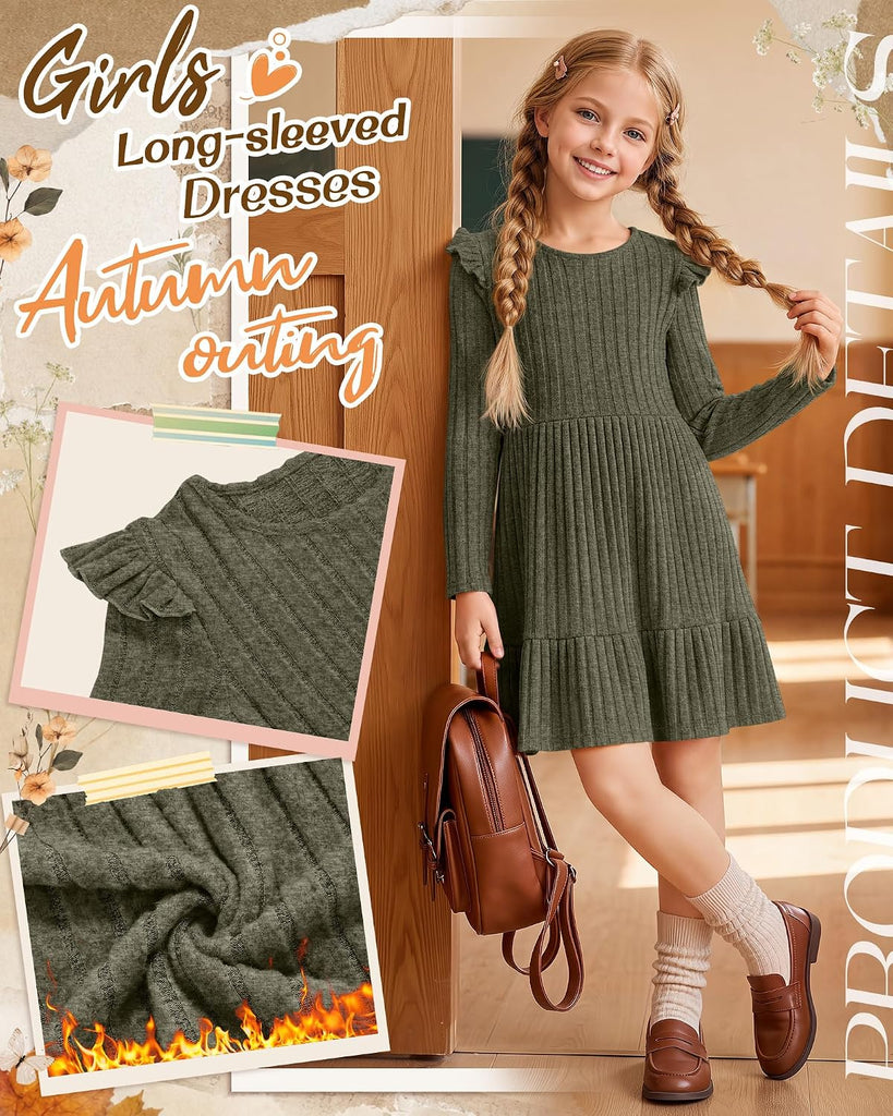 Girls' Long Sleeve Sweater Dress Fall Dresses