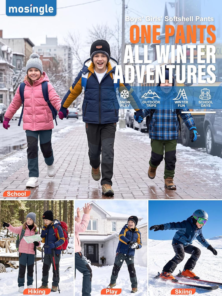 Kids Snow Pants for Boys Girls Fleece Lined Water‐Resistant Softshell Winter Outdoor Hiking Pants w/Zipper Pockets