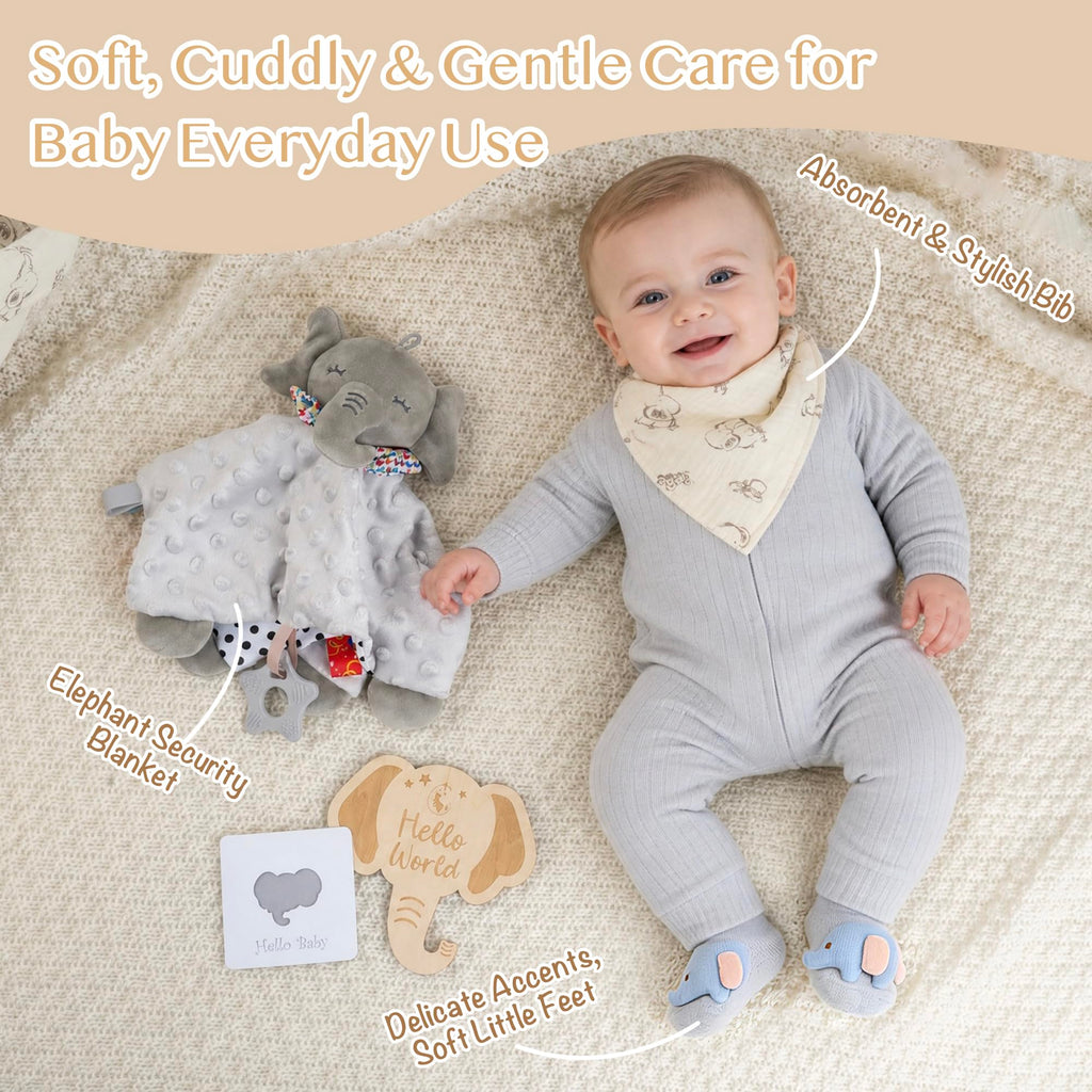 Elephant Baby Gift Set- 10 Piece Newborn Present Box with Essentials