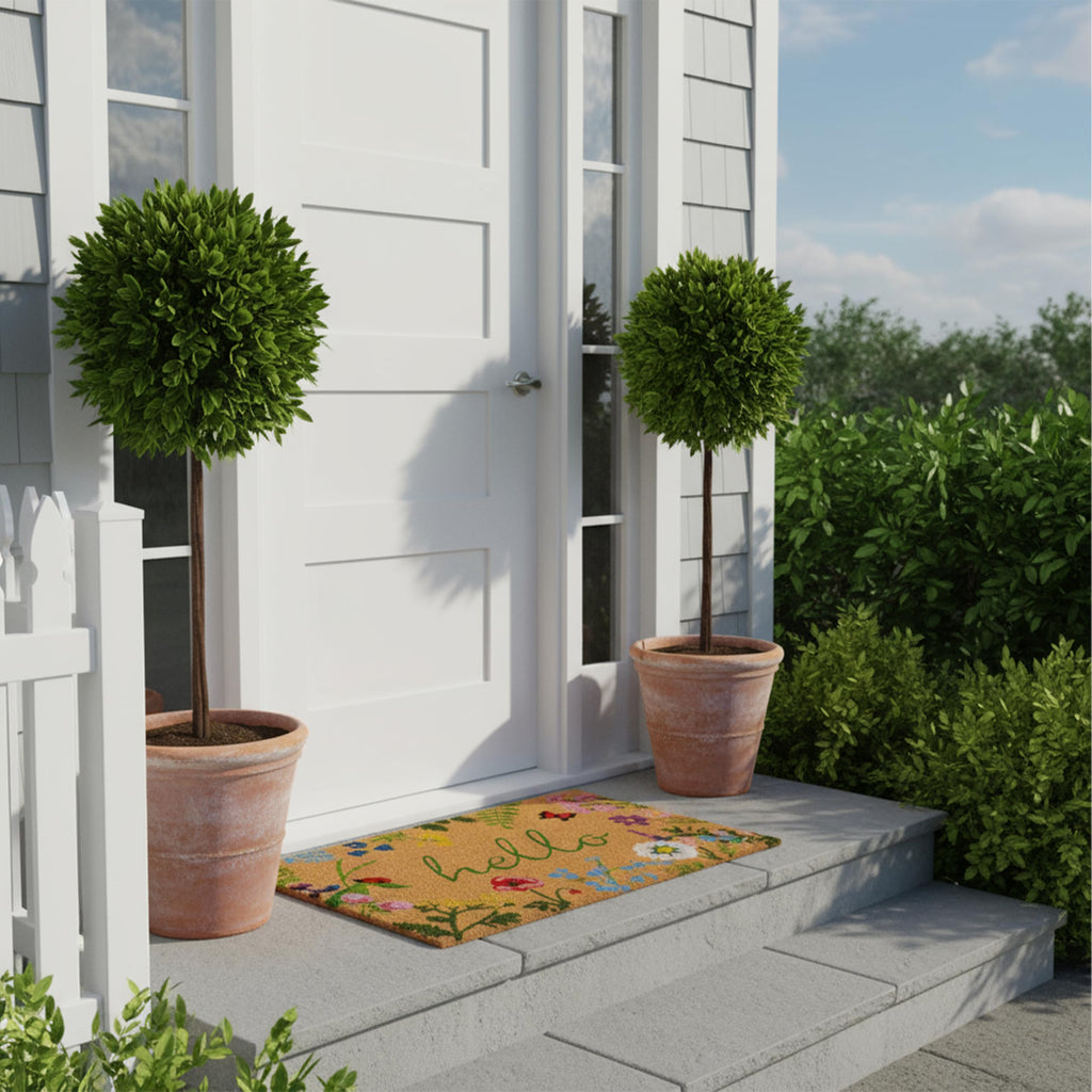 Floral Hello Doormat, 17" x 29", Multicolor