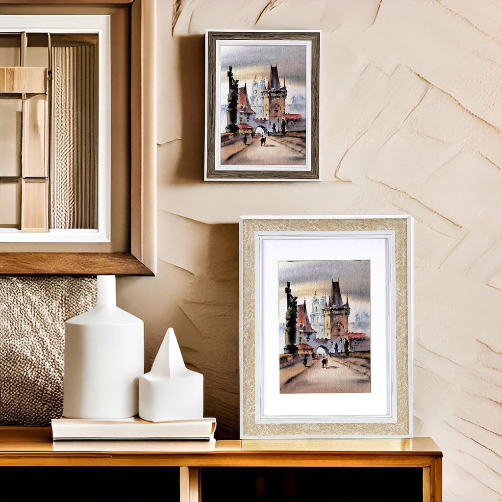 8x10 Picture Frame Set of 6, Rustic Farmhouse Photo Frame, Display 5x7 with Mat or 8x10 Without Mat for Decorative on