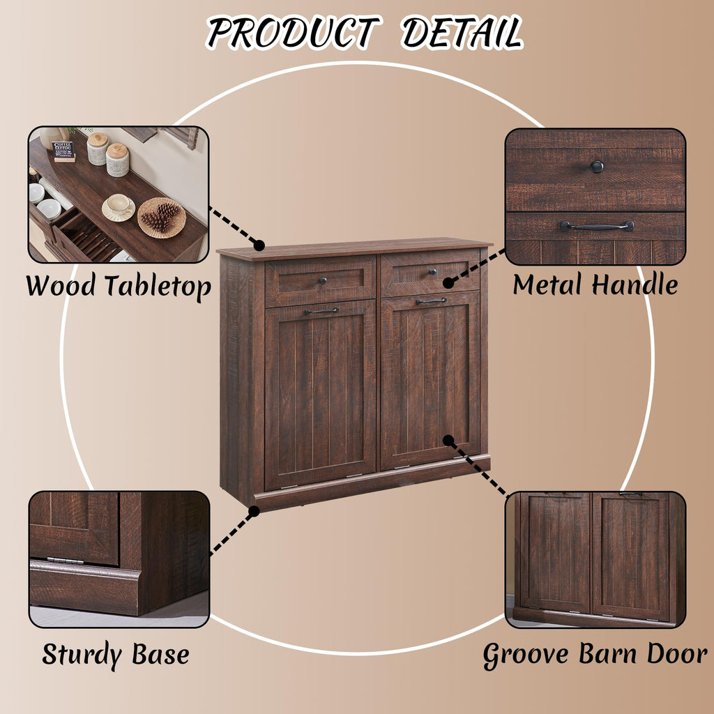 Double Tilt Out Laundry Hamper Cabinet, Trash Cabinet, Brown