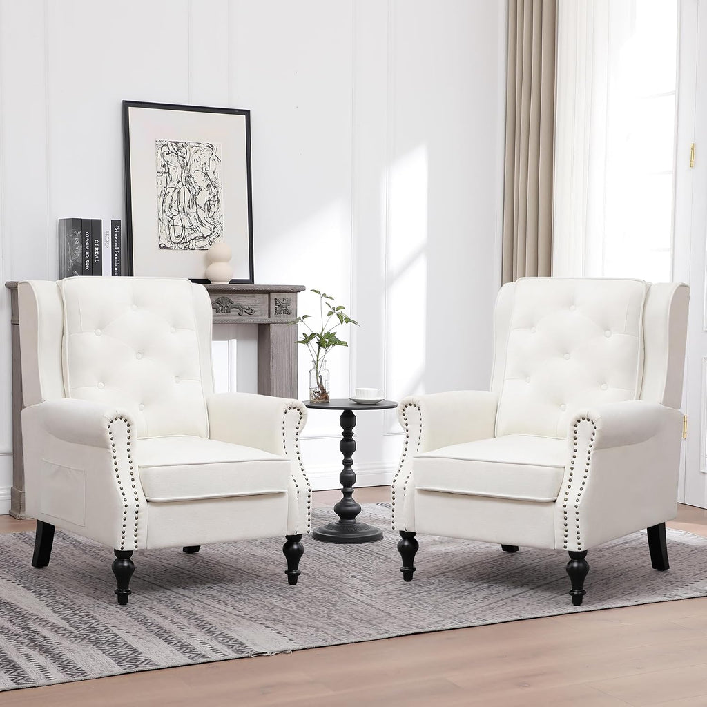 Modern Accent Chair Set Of 2, Wingback Living Room Chairs With High Back, Accent Upholstered Armchair With Vintage