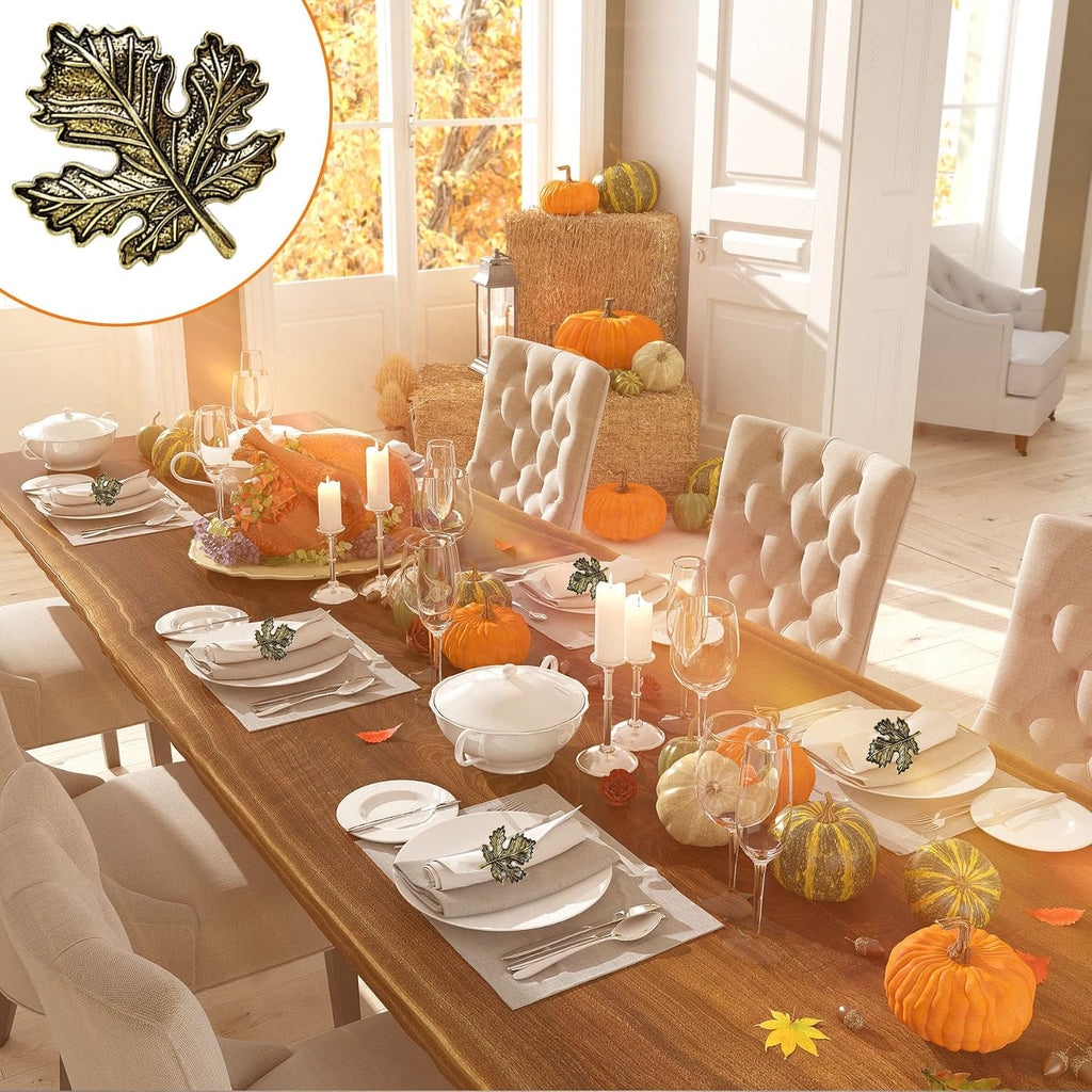 Maple Leaf Napkin Rings, Vintage Alloy Napkin Holder for Fall Thanksgiving Day Theme Party and Autumn Table