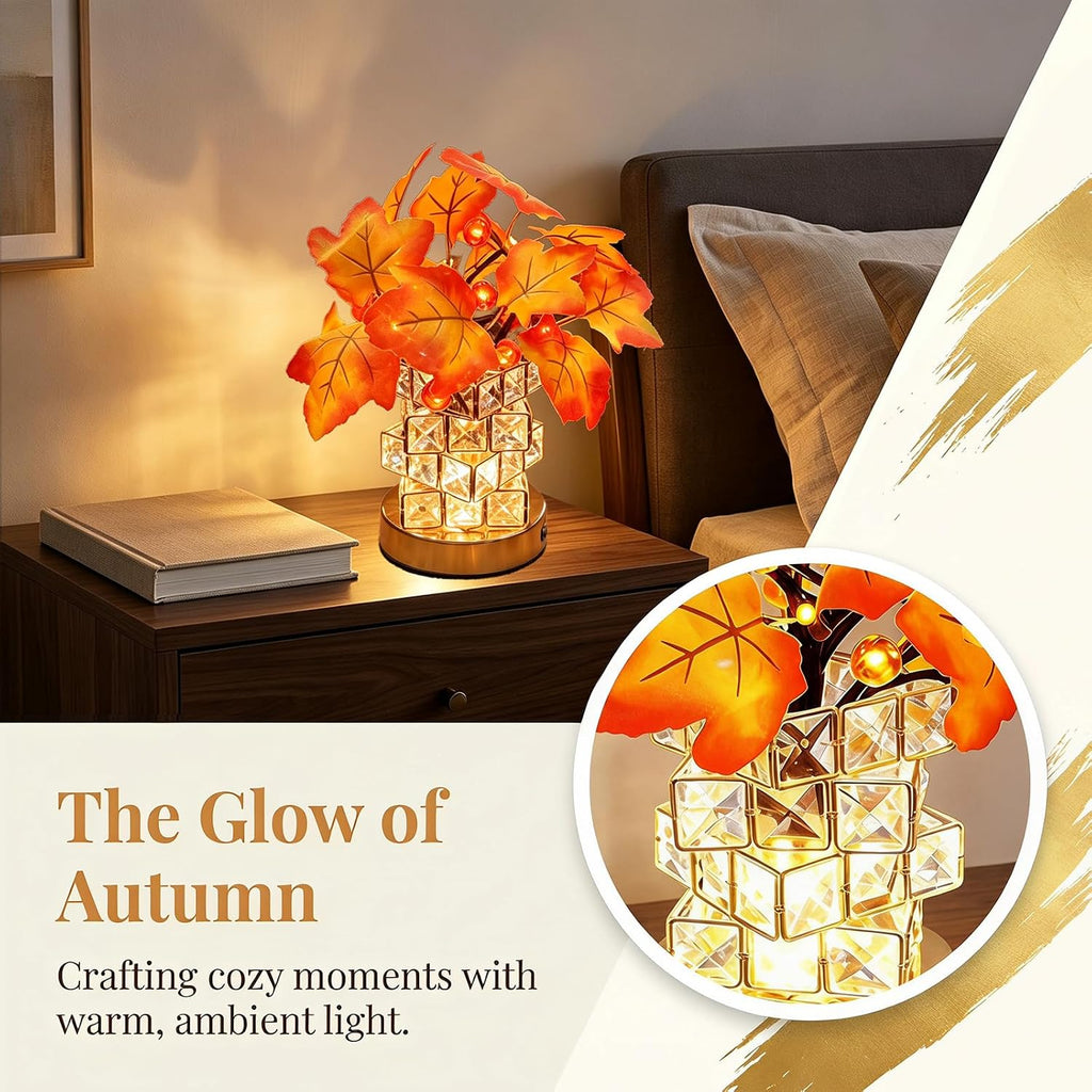 LED Maple Leaf Lamp, USB, Crystal Base, Fall Decor Gift