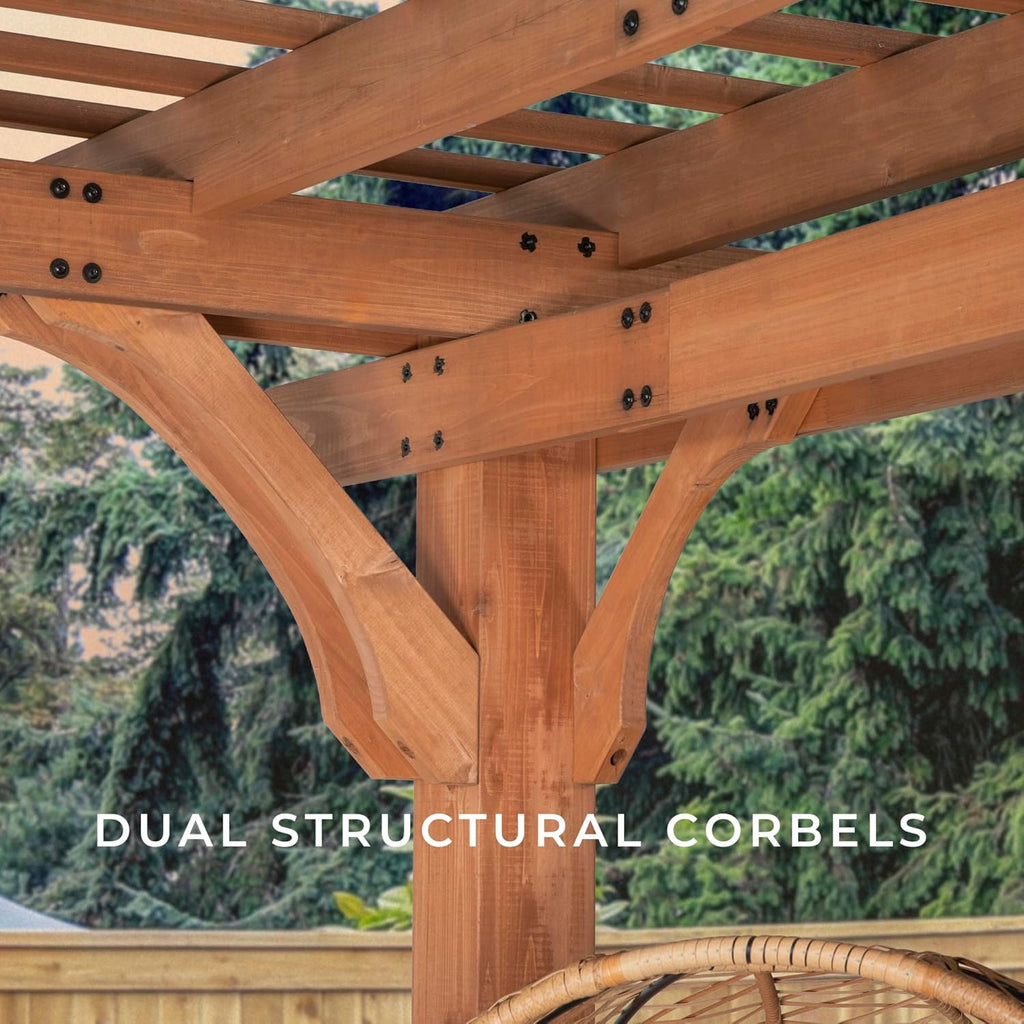 14' x 12' Traditional Cedar Wood Pergola Kit with Trellis Roof, All-Season Durability, High-Wind Rating