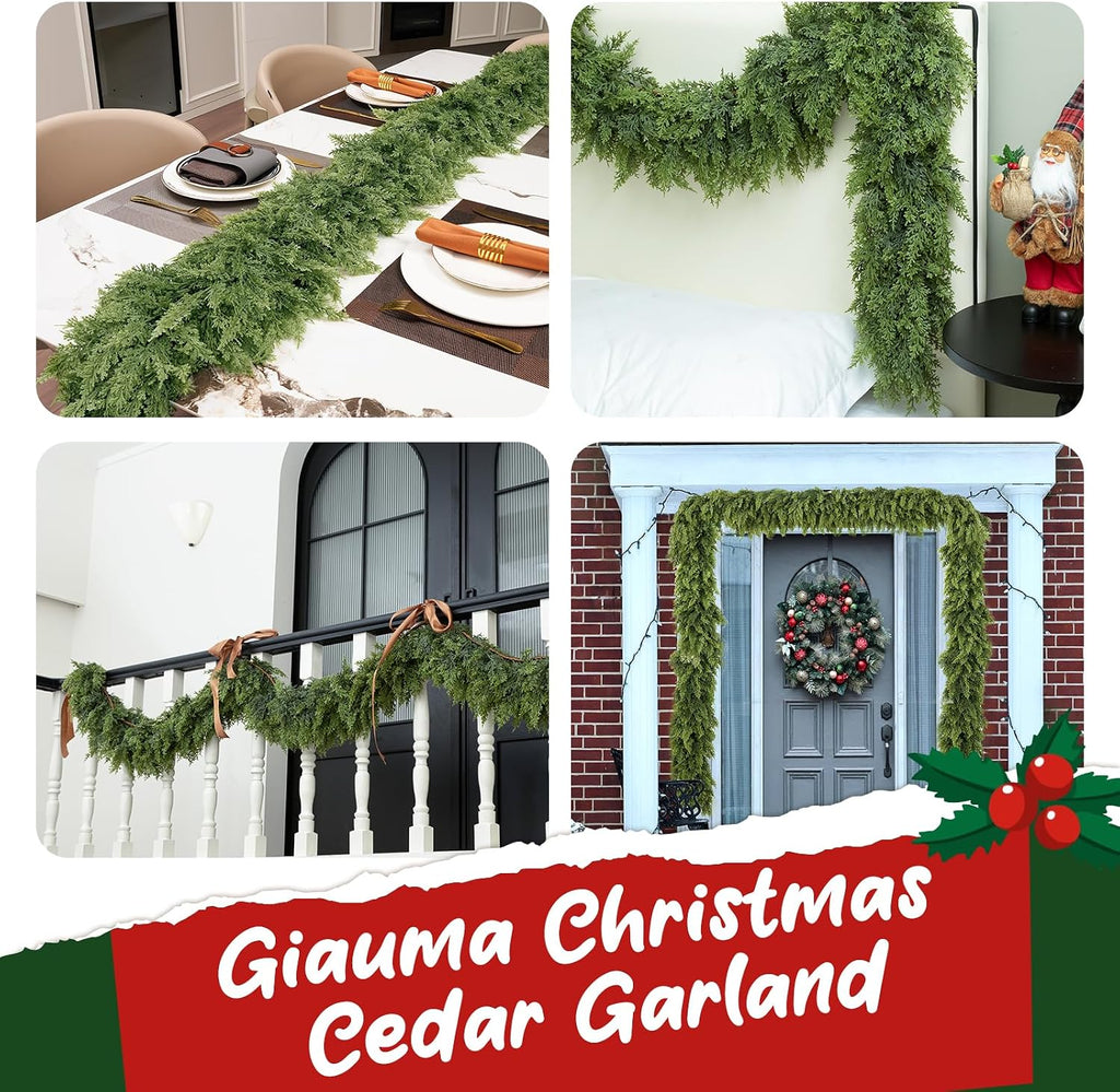 9FT Double Fullness Artificial Christmas Cedar Garland 280 Branches