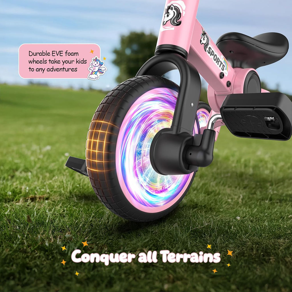 3 in 1 Toddler Balance Bike for 1-4 Year Olds, Colorful Lighting Baby Toddler Tricycle for 1 2 3 4 Year Old