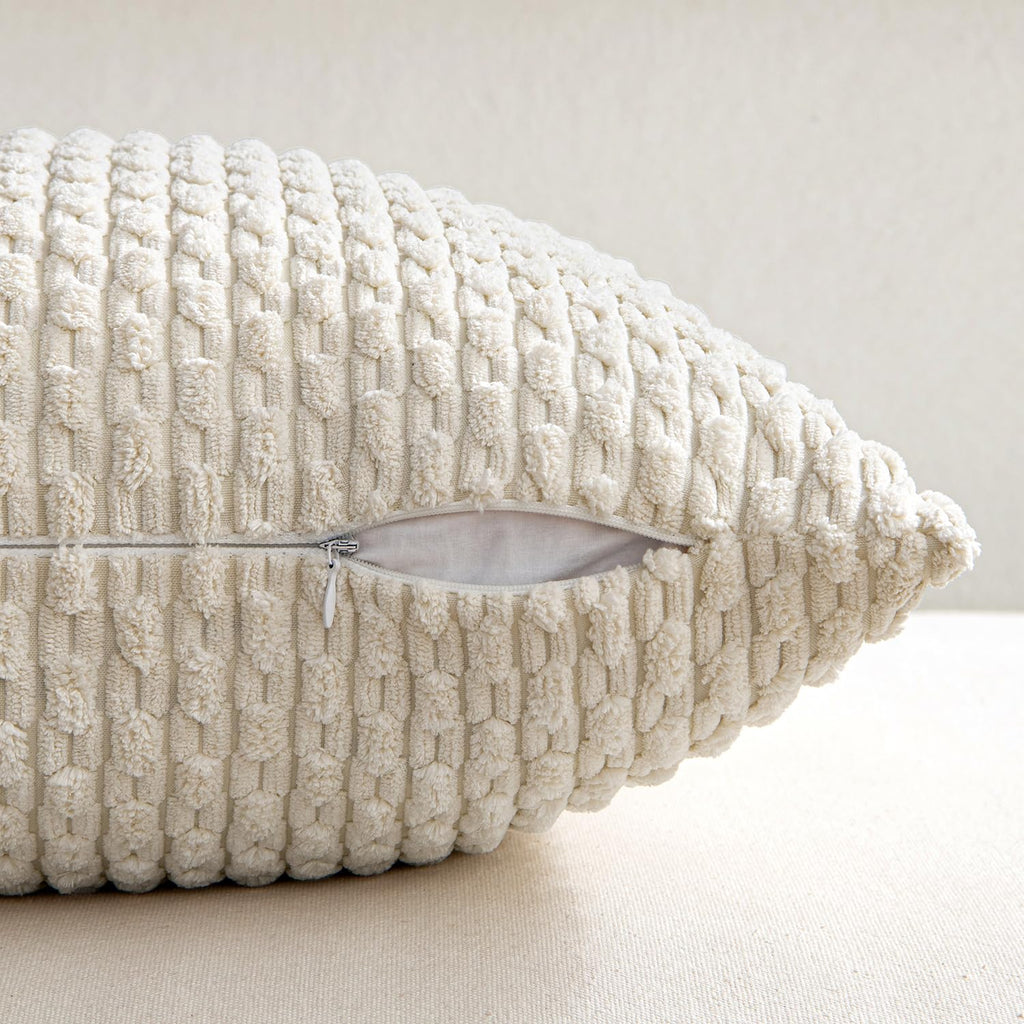 Decorative Throw Pillow Covers 20x20 Cream White Textured Corduroy