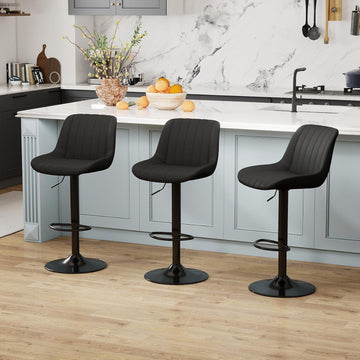 Bar Stools Set of 3, Swivel Counter Height Barstools with Back, Adjustable PU Leather Bar Chairs, Modern Armless
