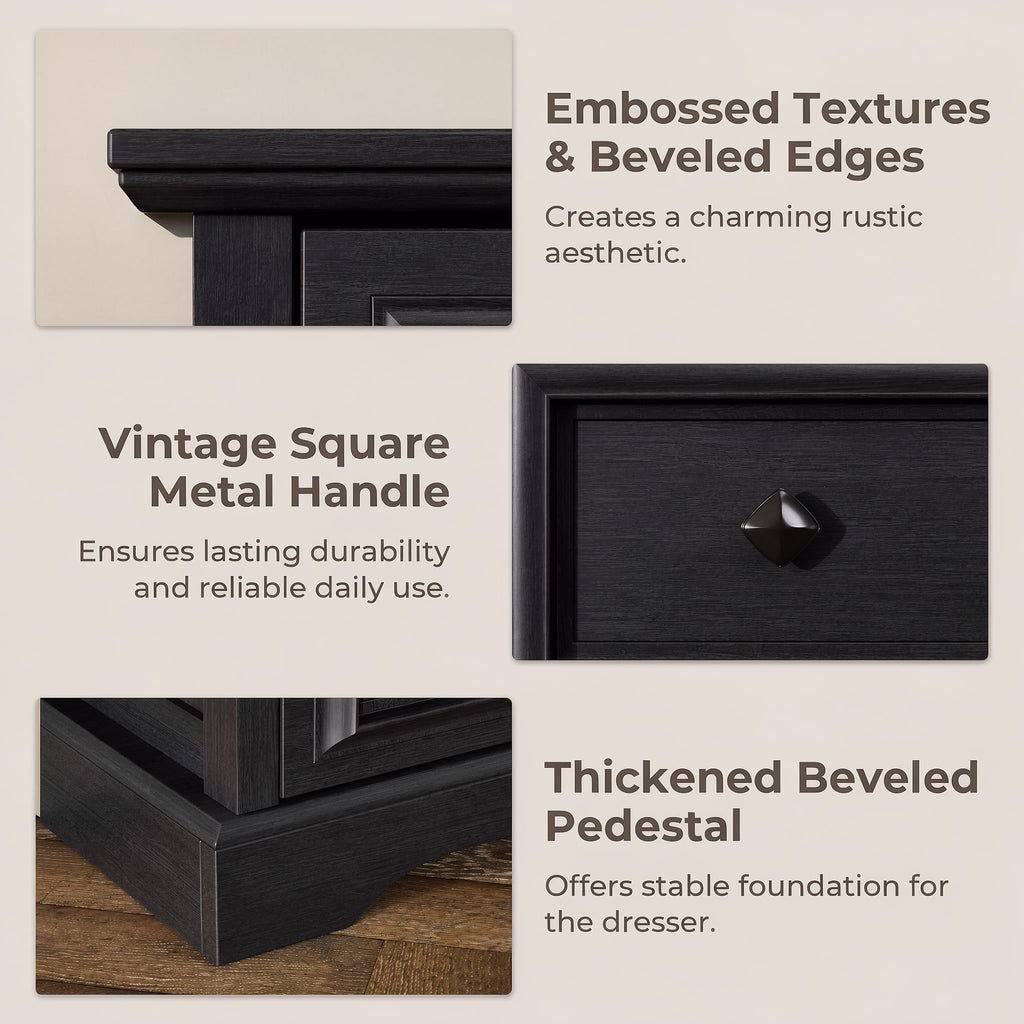 Farmhouse 6 Drawer Dresser, 48" Tall Dresser Chest of Drawers with Natural Texture & Metal Handles, Storage Dressers