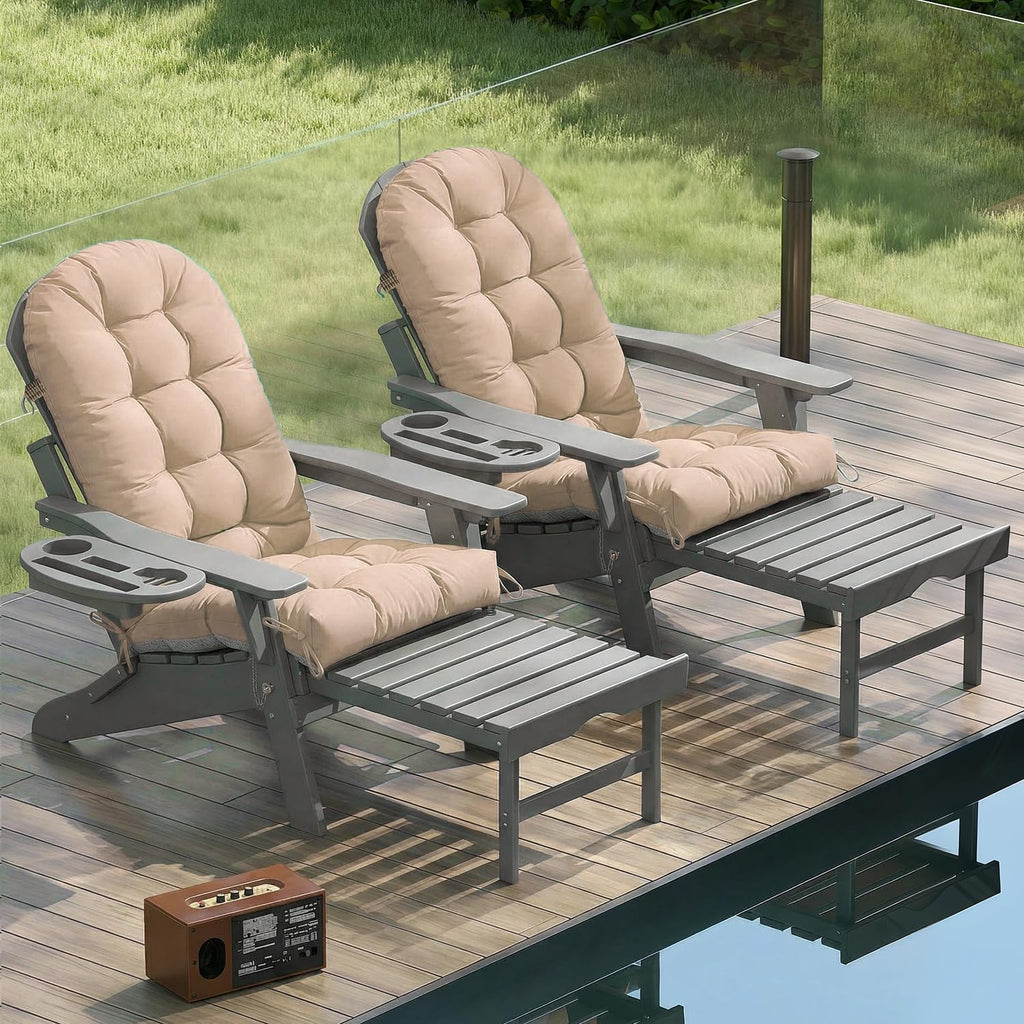 Outdoor Adirondack Chair Cushion Set of 4, Patio Chair, Khaki | Thickened High Back Patio Chair Cushion, Anti-Slip