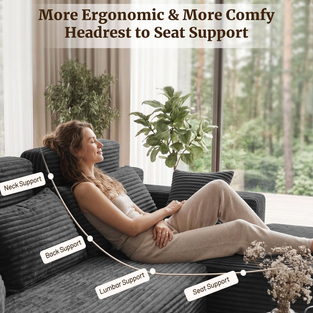 Boneless Couches - 134" Modular Sectional Sofa U Shaped Oversized Deep Seat High Back Corduroy No Assembly Modern