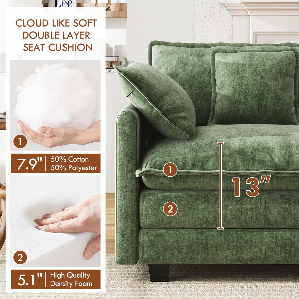111.4" Modular Sectional Sofa, U Shape Cloud Couch with 2 Movable Ottoman, Comfy Chenille Deep Seat Sofa with Soft