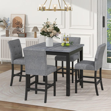 5 Piece Counter Height Dining Table Set for 4 High Top Square Kitchen Table and Chairs Dinning Room Small Breakfast