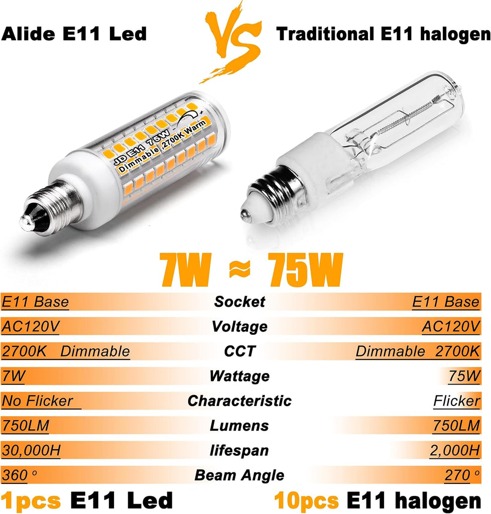E11 Led Bulbs,JDE11 120V 75W Candelabra Bulbs Equiva Dimmable 2700k