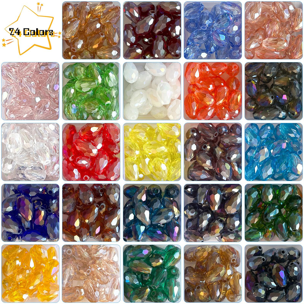 Teardrop Glass Beads for Suncatcher, 24 AB Colors