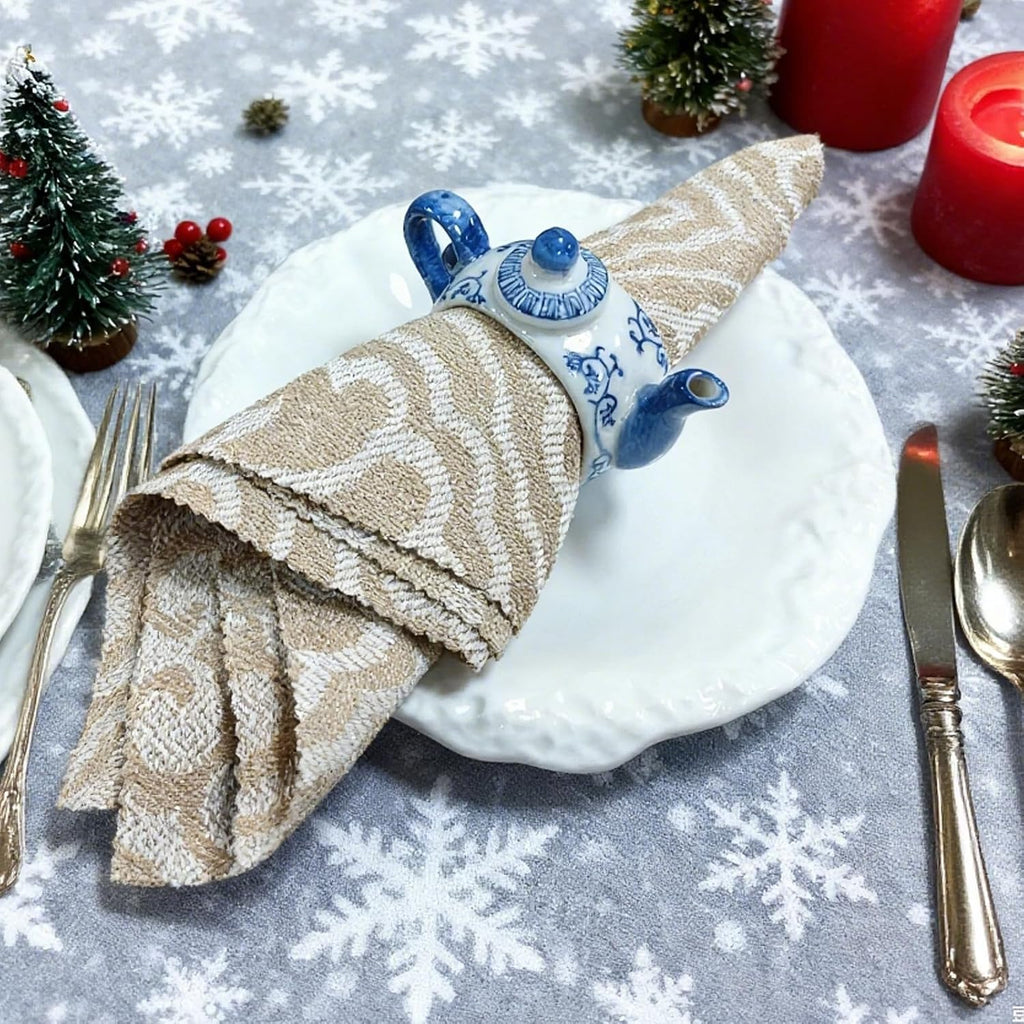 New Classic Teapot-Shaped Napkin Ring Ceramic Napkin Rings 3-inch Blue-and-White Design Napkin Holders Ideal - Set of 6