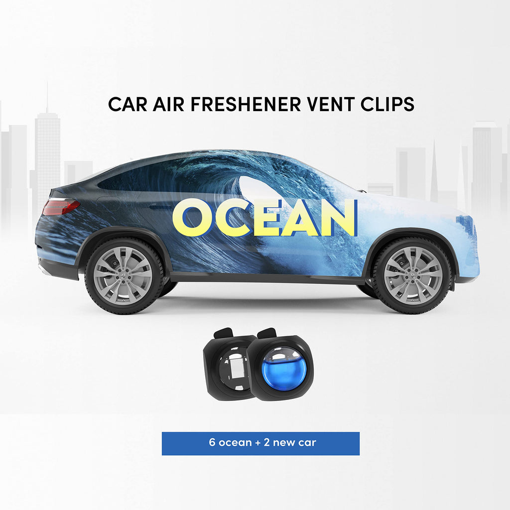 Car Air Freshener Vent Clips, 8 PK, 6 Ocean, 2 New Car Scent, Long Lasting Air Fresheners for Men & Women, Up to 240
