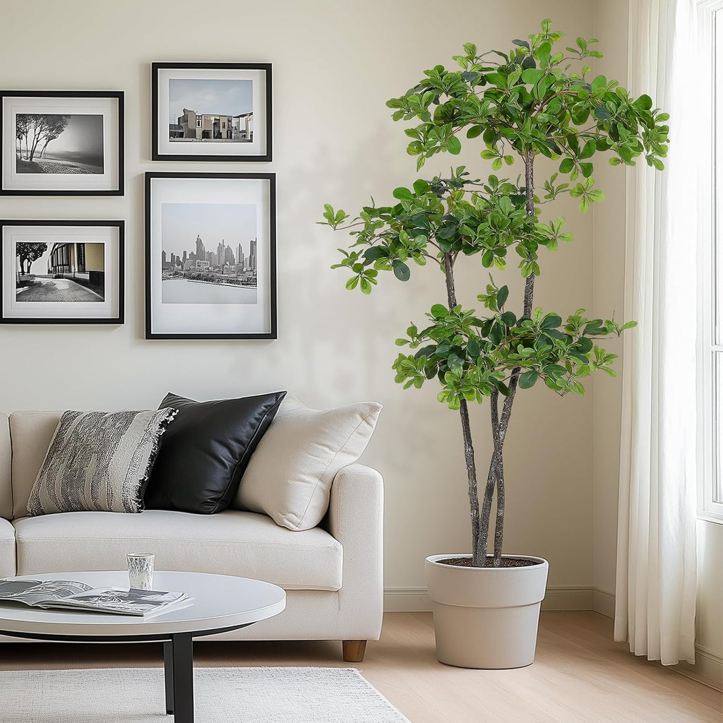 Artificial Plants Indoor, 6 ft Fake Black Olive Tree with Pot
