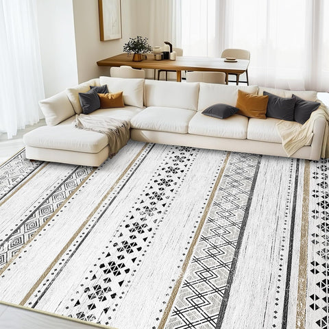 BESTSWEETIE 8x10 Area Rugs for Living Room Washable Moroccan Farmhouse Neutral Geometric Low Pile Non-Slip Soft Print