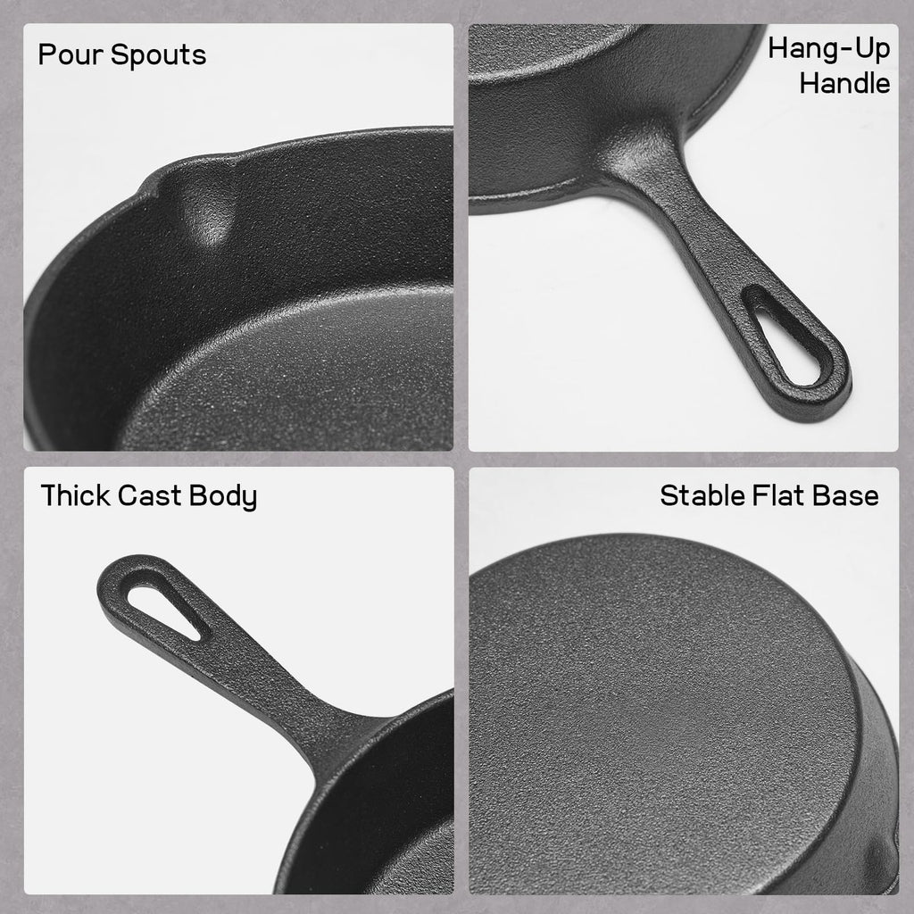 Cast Iron Skillet Set 6/8/10 Inch Raw Iron Frying Pans