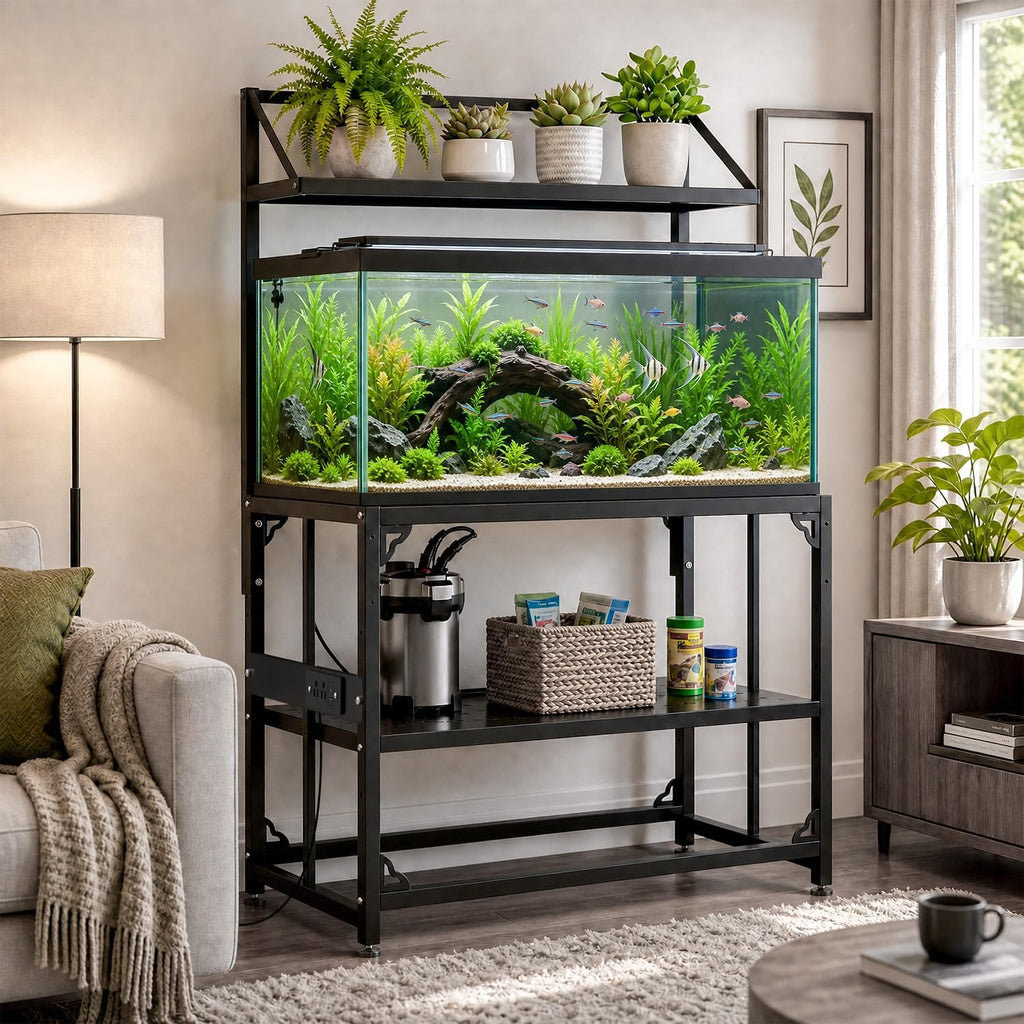 Fish Tank Stand 40 Gallon 3 Layer, Metal Aquarium Stand with Power Outlet 36.5" L x 18.2" W x 56.2"H, 3-Layer