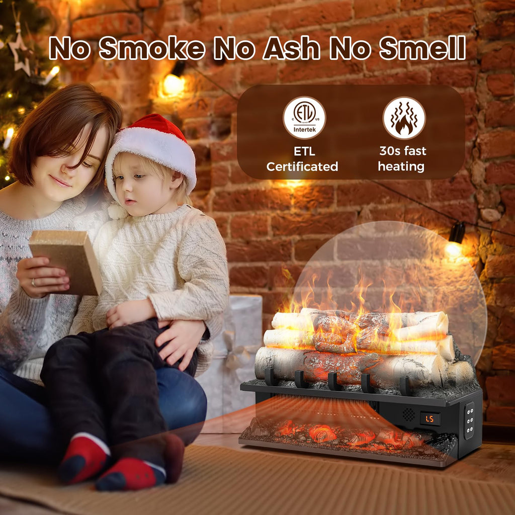 21" Freestanding Electric Fireplace Log Set with Cracking Sound, Fireplace Insert Heater with 8H Timer, 750w/1500w, 5
