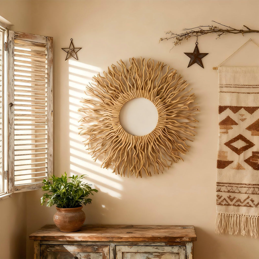 Large Boho Wall Art Decor - Unique Sunburst Mulberry Branch 27in Wall Art, Farmhouse & Home Décor