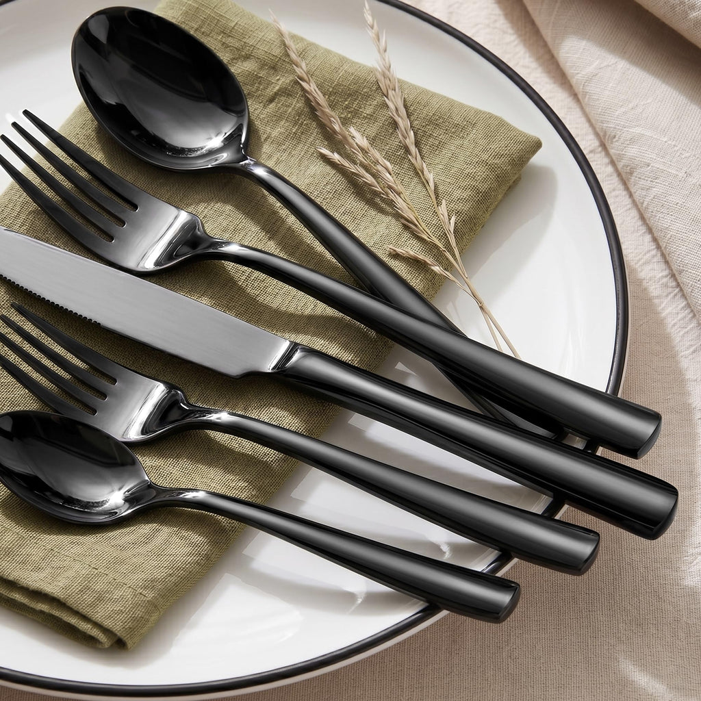 Black Silverware Set, 40-Piece 18/10 Stainless Steel Flatware for 6
