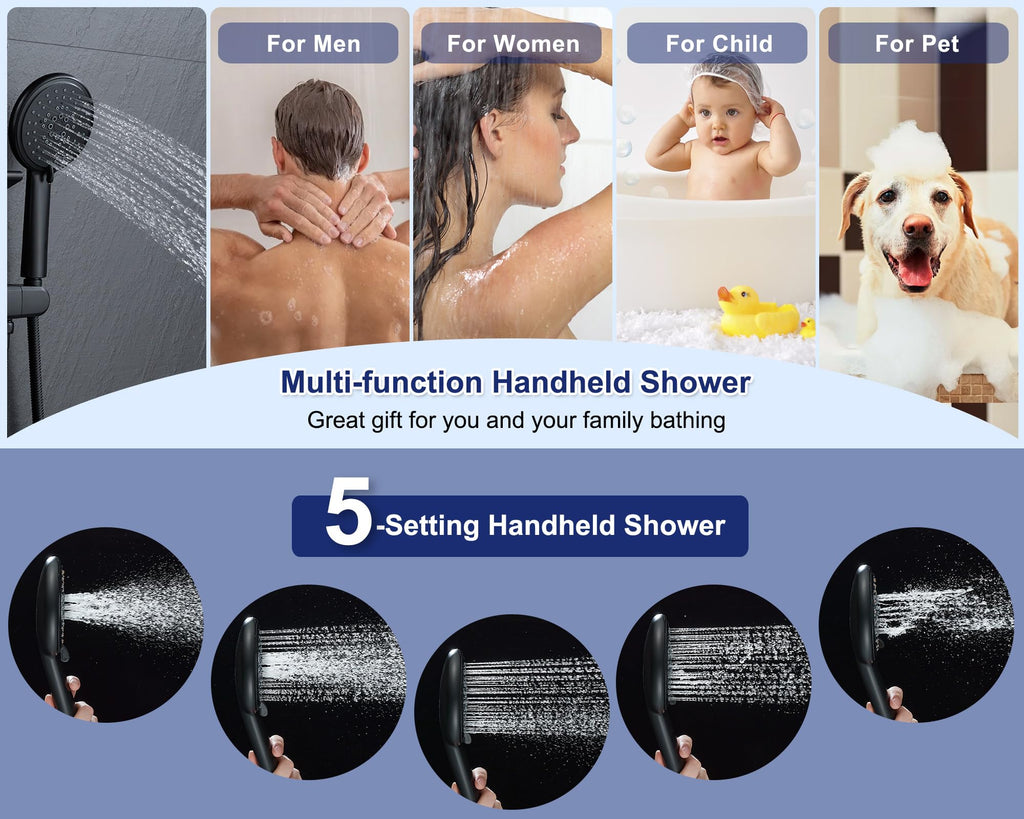 LED Shower Panel with Shelf and 6 Adjustable Body Jets, Gold