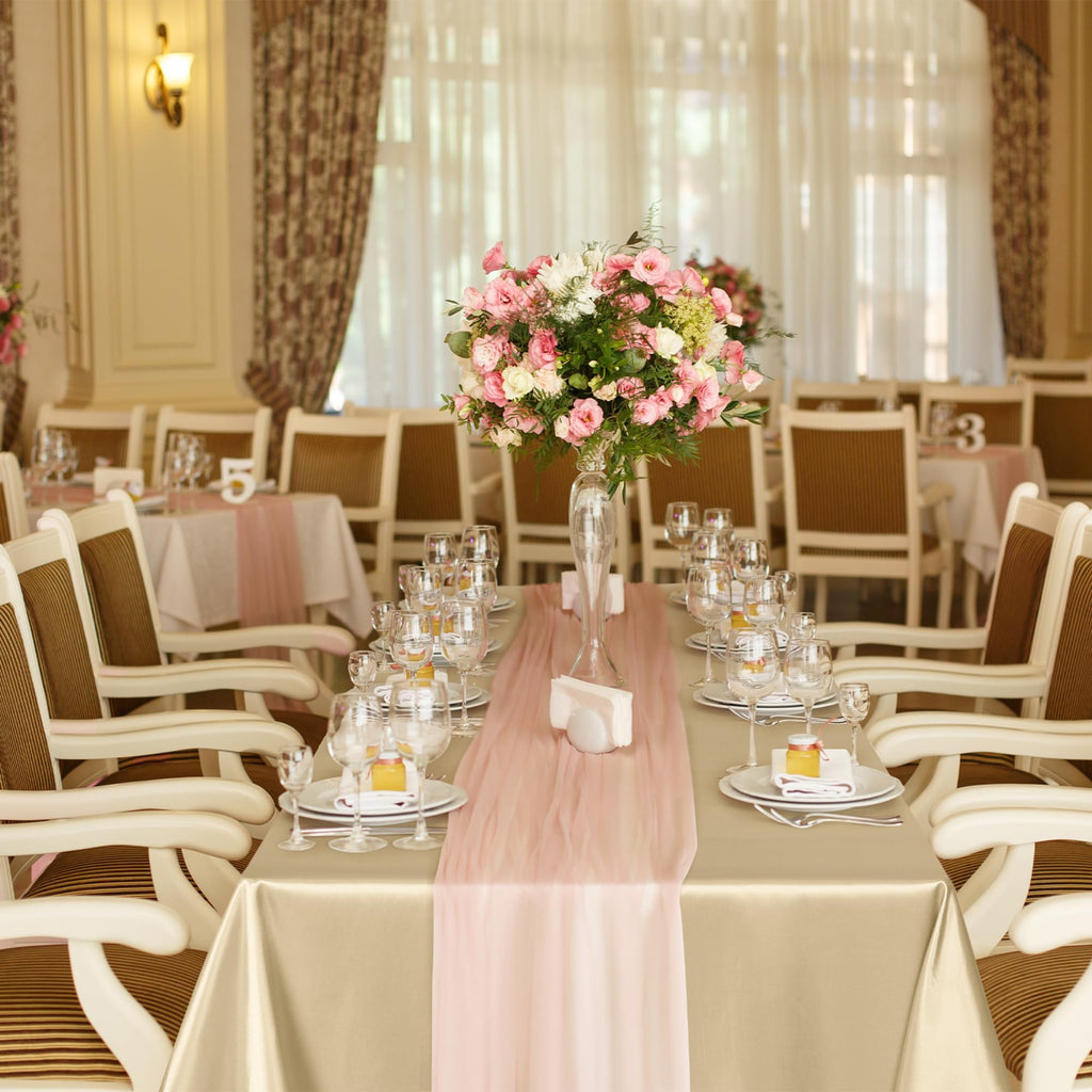 8 Pack Champagne Satin Tablecloth 102 x 58'' Overlay Table Cover