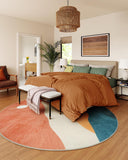 Mountain Round Rugs 8ft, Abstract Circle Rug for Living Room Non Slip Washable Bedroom Area Rug, Sof