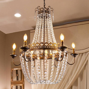 French Empire Crystal Chandelier, 6-Light Farmhouse Antique Bronze Chandelier, Hanging Ceiling Mount Light Fixture for Dining Living Room, Bedroom, Bathroom, Kitchen Island, Hallway, 31.5" W A108-B0CCZZCCYL