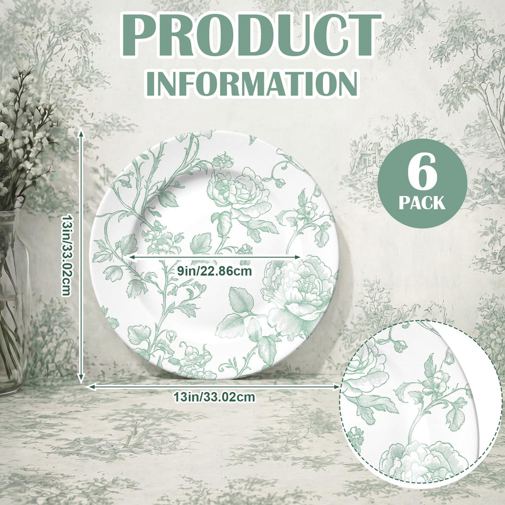 6 Pack 13inch Christmas Charger Plate Bluk Sage Green French Toile