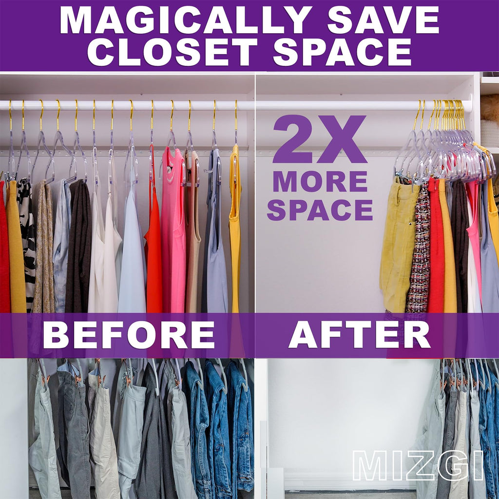 Premium Clear Invisible Acrylic Hangers, Crystal Plastic Hangers, Clear Hangers 50 Pack Ultra Slim & Space Saving Suit