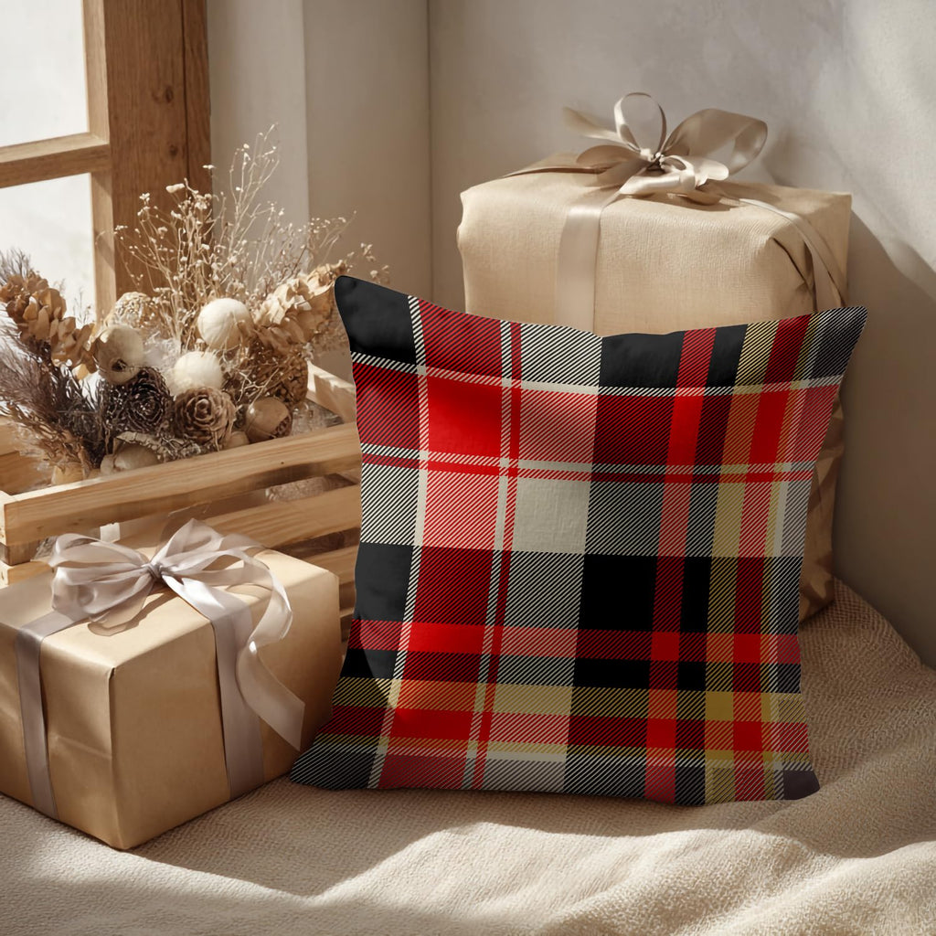 Red Blue Abstract Plaid Throw Pillow Covers, Tartan Plaids Traditional Beige Decorative Pillow Covers Digital