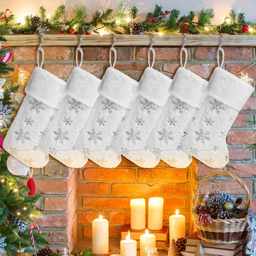 6 Pcs Christmas Stockings 6 Holders White Fur,Silver,Cute