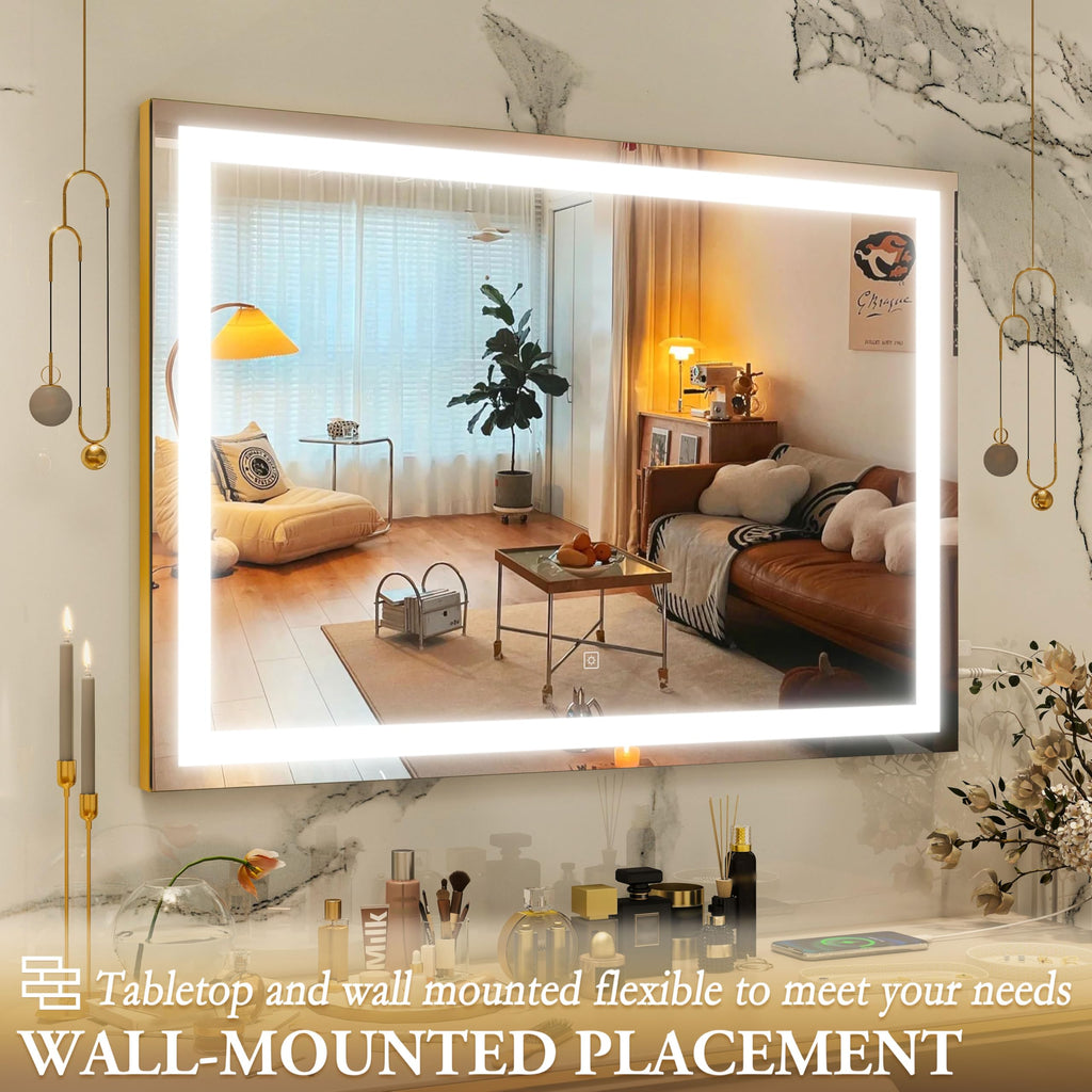 Vanity Mirror with Lights, 32" x 22" Large Lighted Vanity Mirror with Dimmable 3 Modes, LED Makeup Mirror, 10X